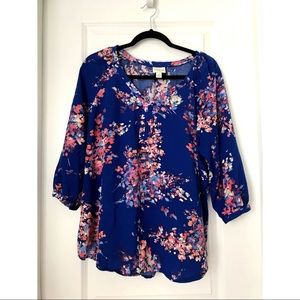 Blue multi-color floral top by St. John’s Bay
